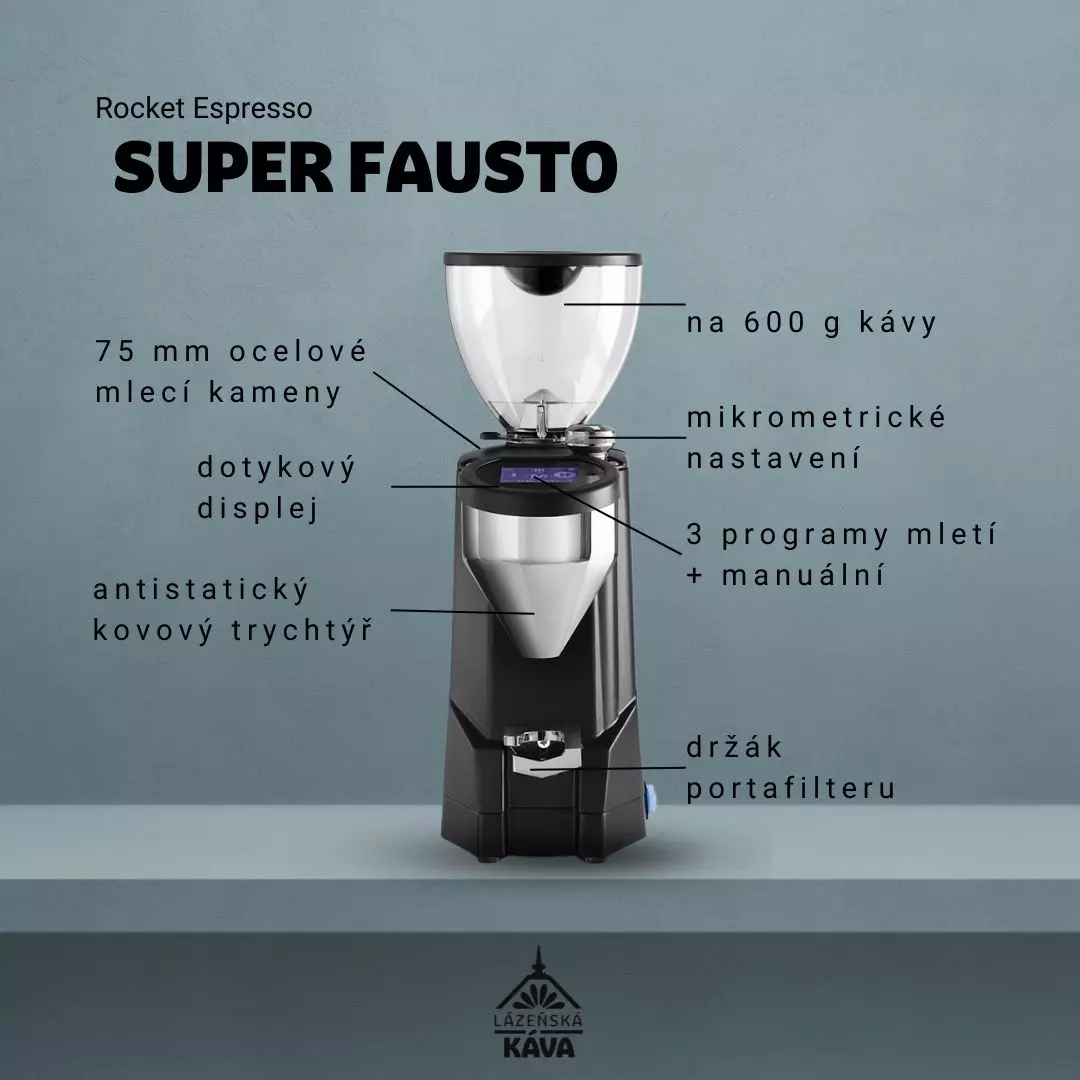Profesionální mlýnek na kávu Rocket Espresso Super Fausto černý.